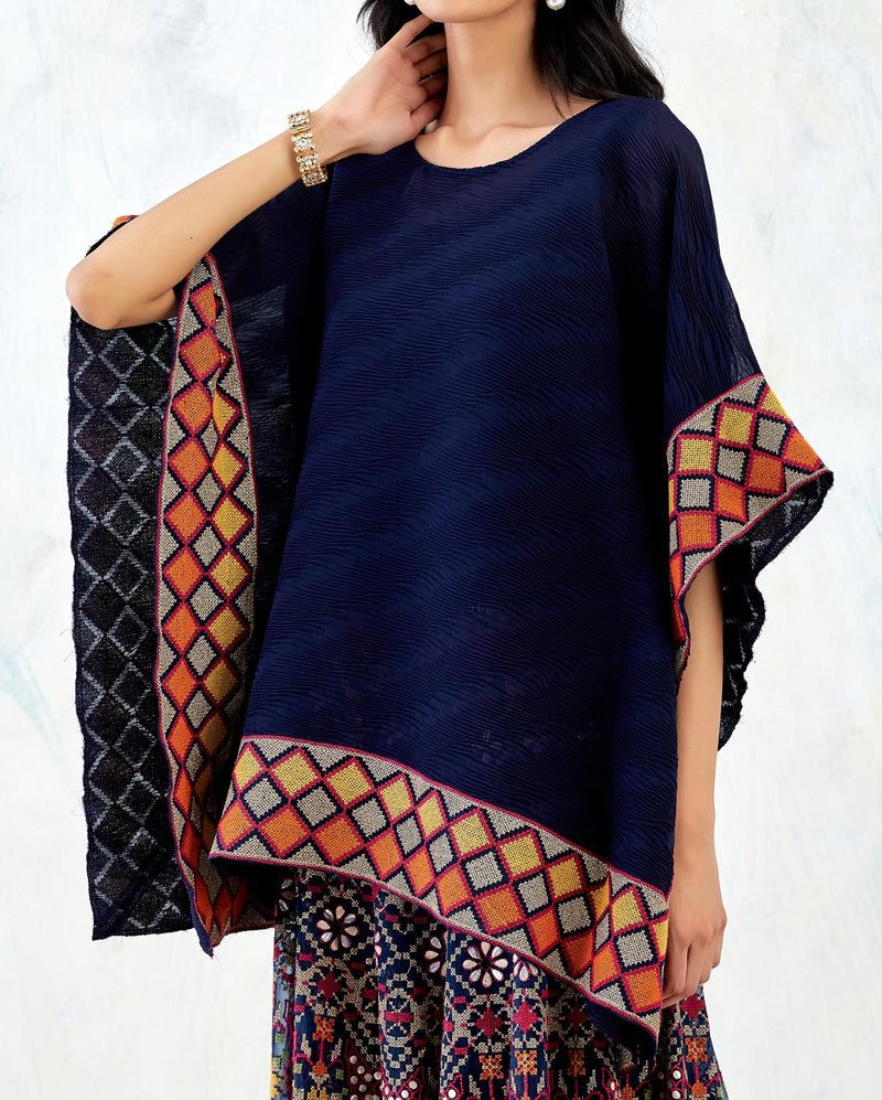 Navy Poncho Cape And Dress with Cross Stitch Embroidery With Gota Patti