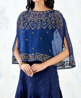 Navy Cape With Skirt with Hand Embroidery