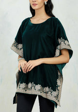 Velvet Kaftan Top In Cross Stitch Rose Embroidery