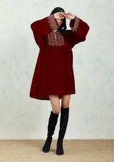 Maroon Boho Tunic In Velvet With Hand Embroidery