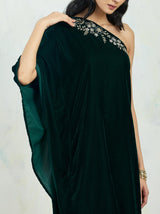 One Shoulder Velvet Dress Embellished With Intricate Hand Work