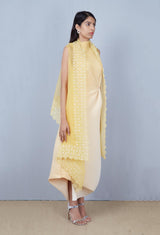Yellow Crinkle Knot Dress with Organza Cape