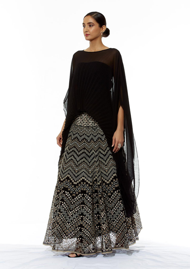 Sunray Pleated Poncho with Skirt Set