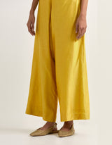 Yellow Shirt Kurta With Wide Pants In Organza and Chanderi