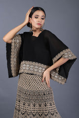 Black Gota Border Cape With Lehenga