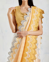 Yellow Crinkle Georgette and Cotton Lycra Saree Set