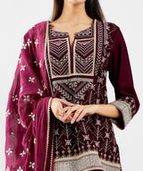 Wine Velvet Sharara Set with Embroidery