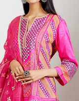 Hot Pink Organza Gota Patti Kurti Paired With Georgette Tiered Sharara And Organza Dupatta