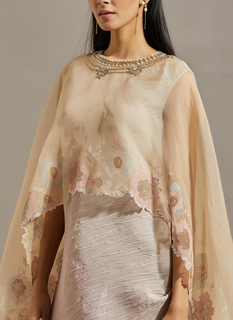 Pink Organza Cape Set