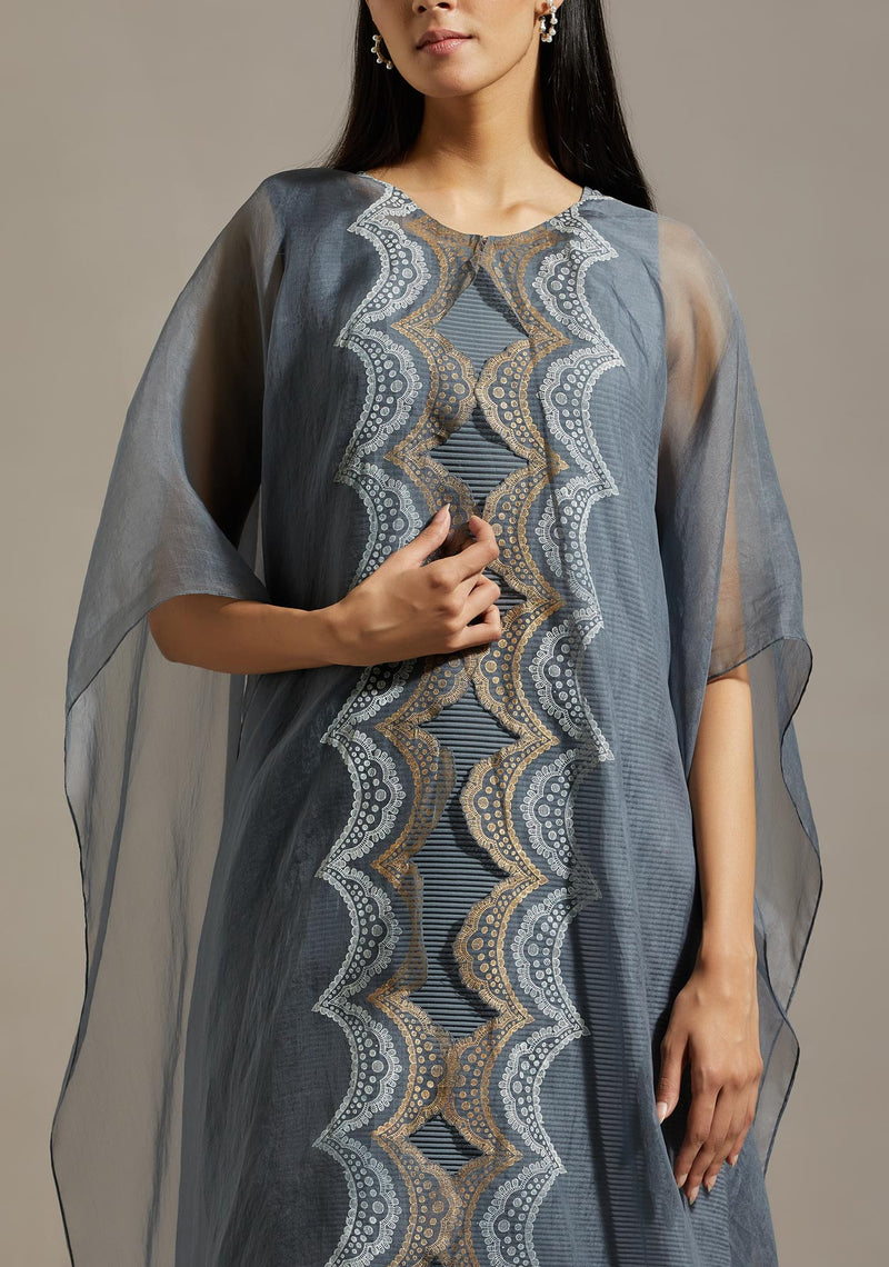 Blue Organza Cape With Dress