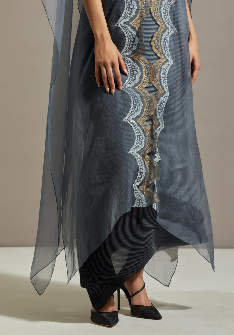 Blue Organza Cape With Dress