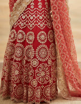 Red Hand Embroidered Festive Saree Set