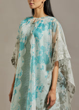 Powder Blue Organza Printed Cape With Dress
