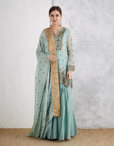 Blue and Gold Embroidered Sharara Set