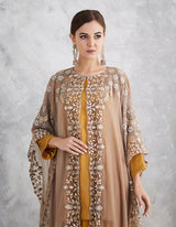 Taupe and Mustard Embroidered Cape Set