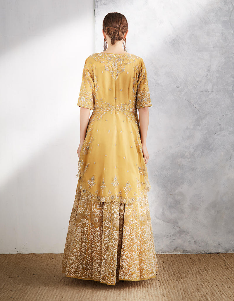 Mustard Embroidered Peplum Set