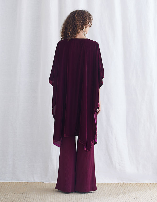 Burgundy Embroidered Cape Pants Set