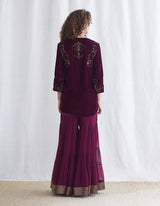 Burgundy Embroidered Sharara Set