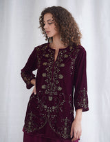 Burgundy Embroidered Sharara Set