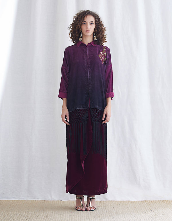 Burgundy Black Shirt Set
