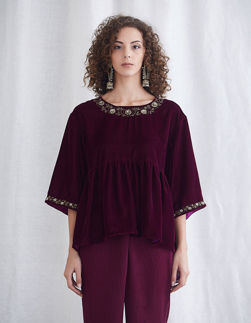 Burgundy Embroidered Cape
