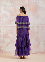 Purple Organza Top With Layered Drape Skirt