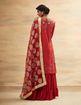 Red Hand Embroidered Asymmetrical Kurta Set