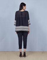 White and Black Embroidered Boxy Top