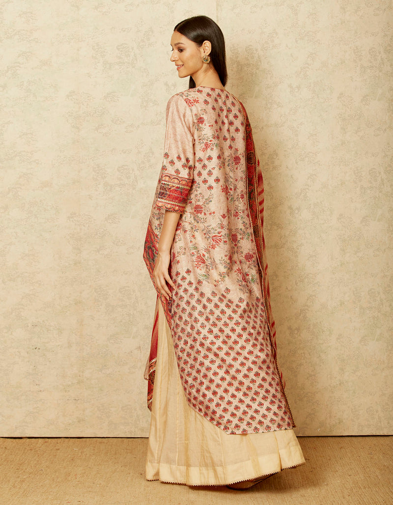 Maroon and Beige Chintz Printed Lehenga Set