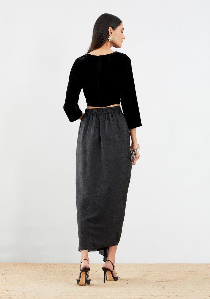 Black Draped Skirt Set