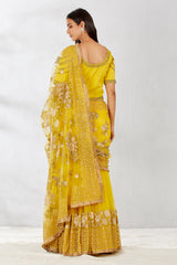 Yellow Hand Embellished  Blouse With Lehenga Saree