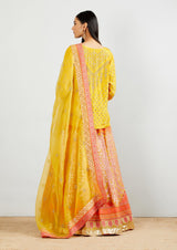 Yellow Silk Embroidered Kurta Lehenga Set