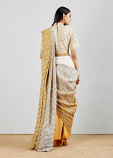 Shaded Crinkle Pre Stitched Hand Block Printed Saree With Hand Embroidered Blouse