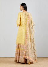 Pale Yellow High Low Tunic with Sharara And Dupatta