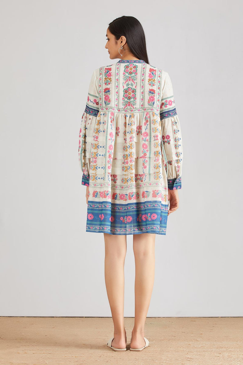 Multicolor Pleated Dress on Check printed Fabric