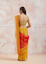 Yellow Pre Stitched Saree With Blouse
