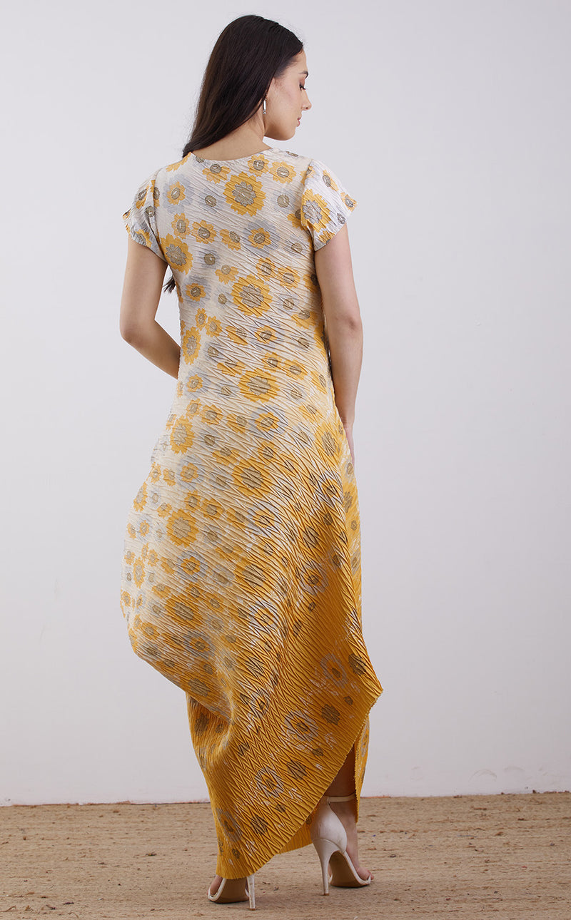 Yellow Crinkle Printed  Dress