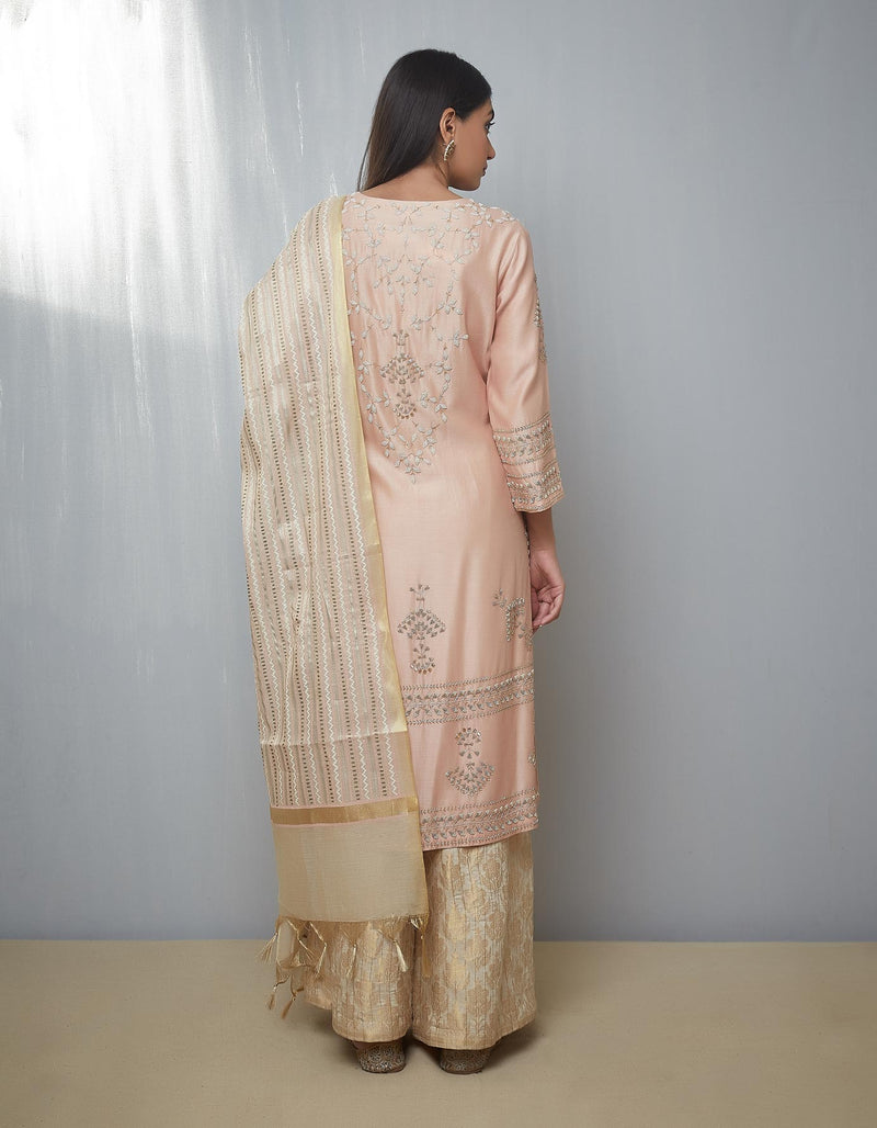 Powder Pink Kurta Set with a Sharara and Dupatta