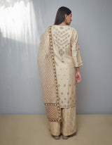 Beige Kurta Set with an Embroidered Sharara and Dupatta