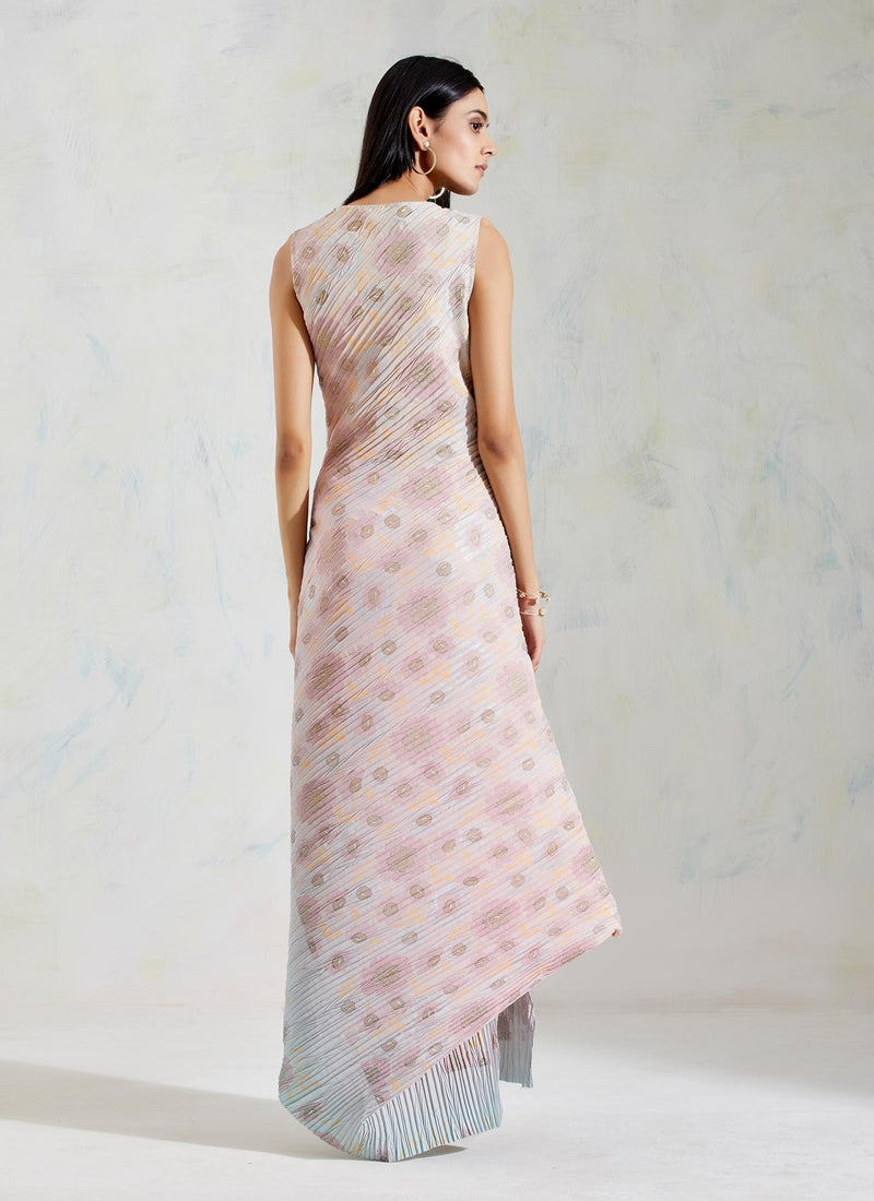 Pink and Aquatic Sage Dress in Crinkle Crepe