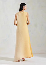 Ivory and Yellow Crinkle Crepe and Crinkle Georgette Dress