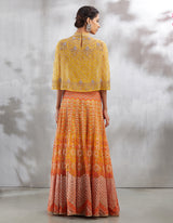Yellow Chikankari Cape with Skirt Set