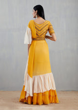 Yellow and Off White Saree Set