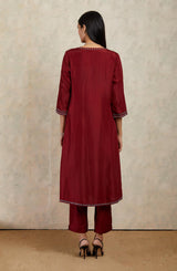 Deep Red Embroidered Kurta and Trouser Set