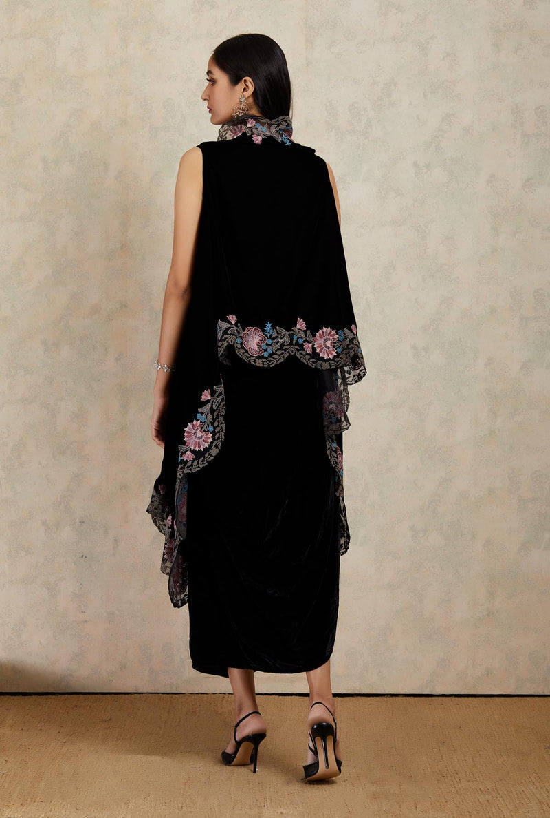 Black Embroidered Cape and Dress
