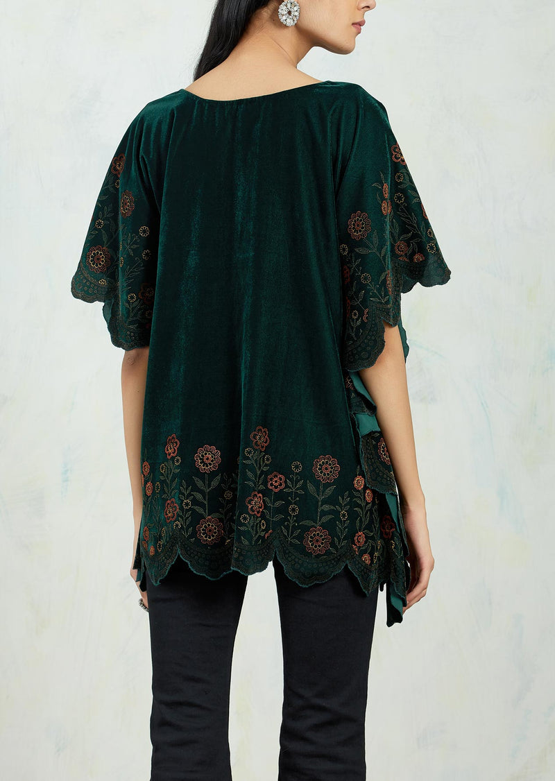 Scallop Hand Block Printed Emerald Green Kaftan Top