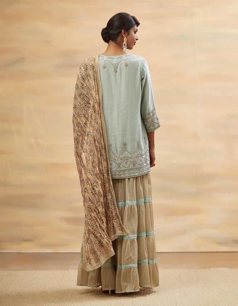 Sea Blue Embroidered Short Kurta Set