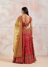 Red Hand Embellished Lehenga Set With Potli Bag