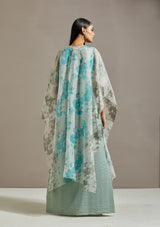 Powder Blue Organza Printed Cape With Dress