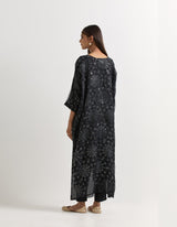 Black High Low Tunic With Wide Pants In Organza and Chanderi